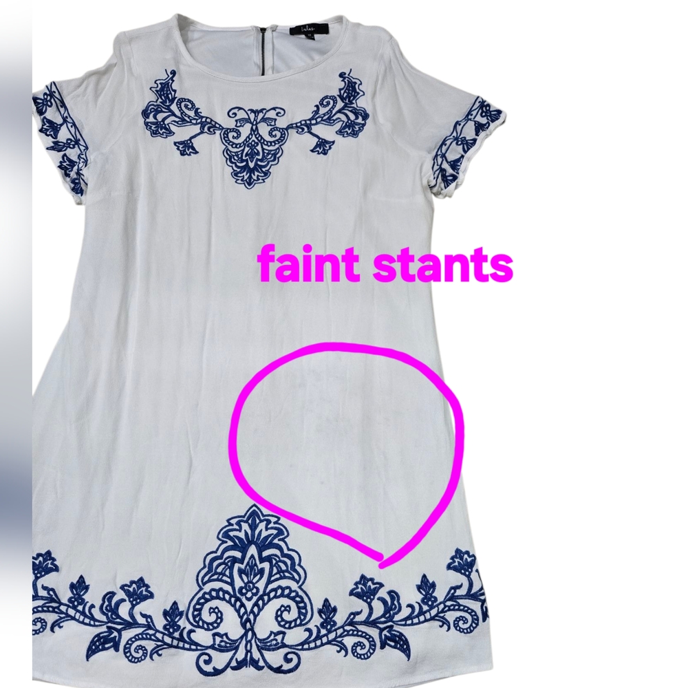 Lulus Blue and Ivory Embroidered Shift Dress 1X - Picture 7 of 7